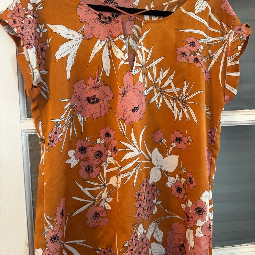 Express Orange and Pink Floral Blouse
